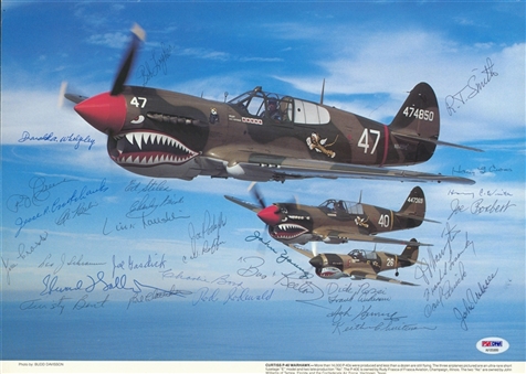 AVG Flying Tigers Multi Signed P-40 Airplanes 11x16 Photo With 31 Signatures (PSA/DNA)